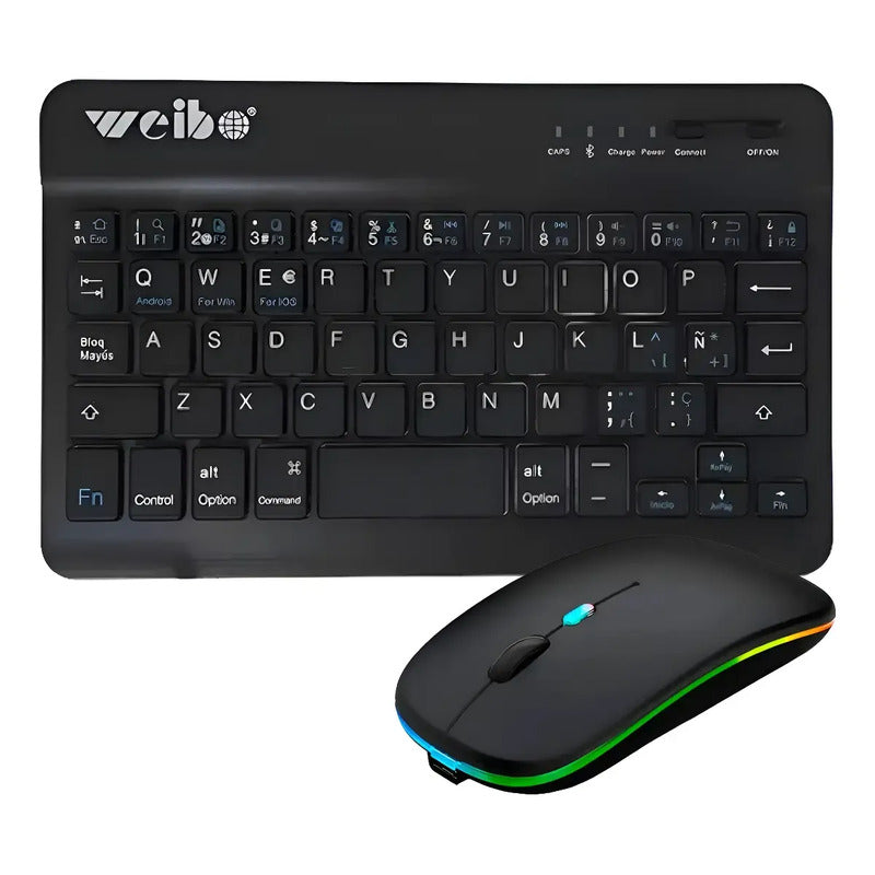 Kit Teclado Y Mouse Inalámbrico Bluetooth Español Recargable Negro