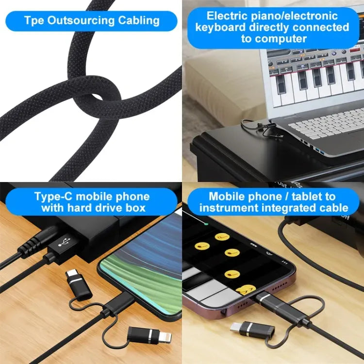 Cable Midi 3 En 1 Otg Salidas Usb-c Micro-usb Lightning 1 Mt Negro