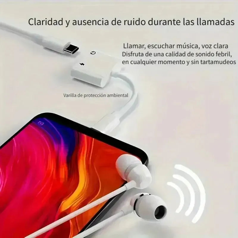 Adaptador Split  A Audio Jack 3.5 Audífonos Y Carga Tipo-c Gris