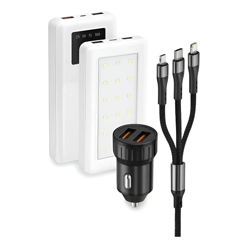 Kit Energía: Power Bank Cargador Blanco 22000mah + Lámpara Solar Foco Emergencia 48 Led