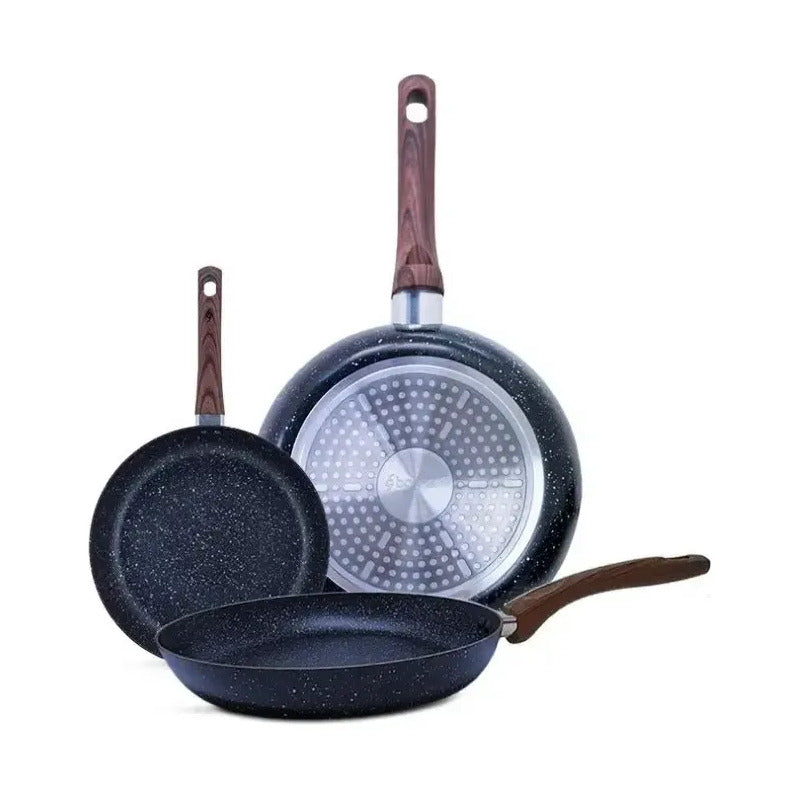 Sartenes De 20 - 24 Y 28cm Granito/madera Antiadherente Negro
