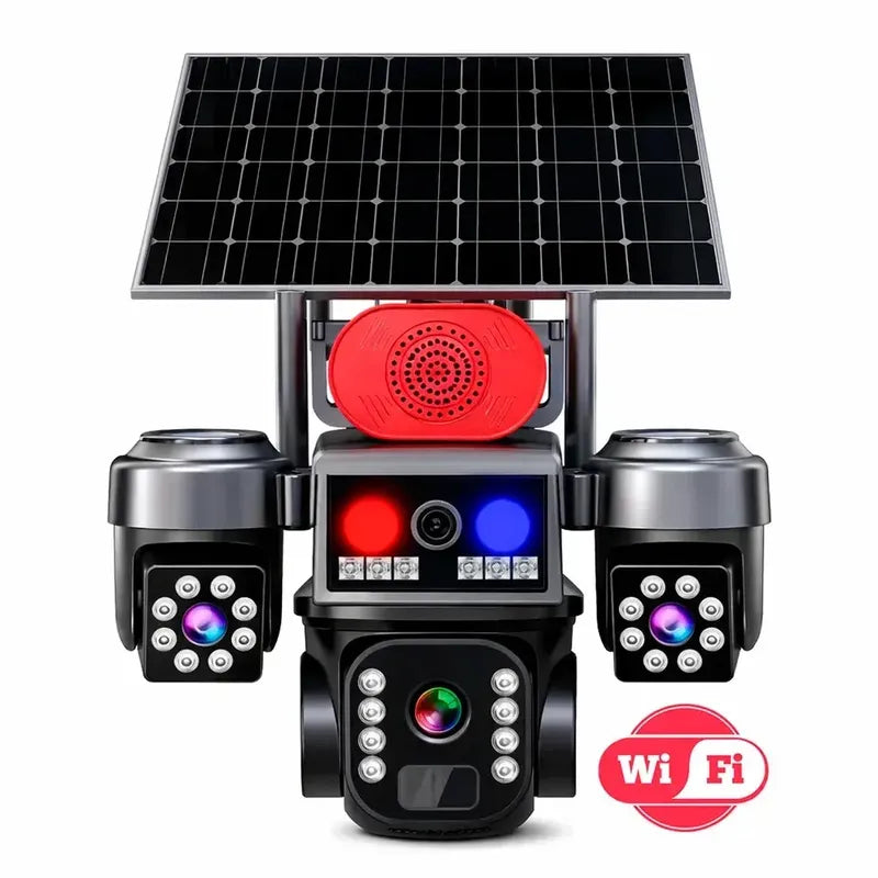 Cámara De Seguridad Ptz Triple Lente Solar 4g, Con Audio Bidireccional Y Visión Nocturna Para Exterior Blanca