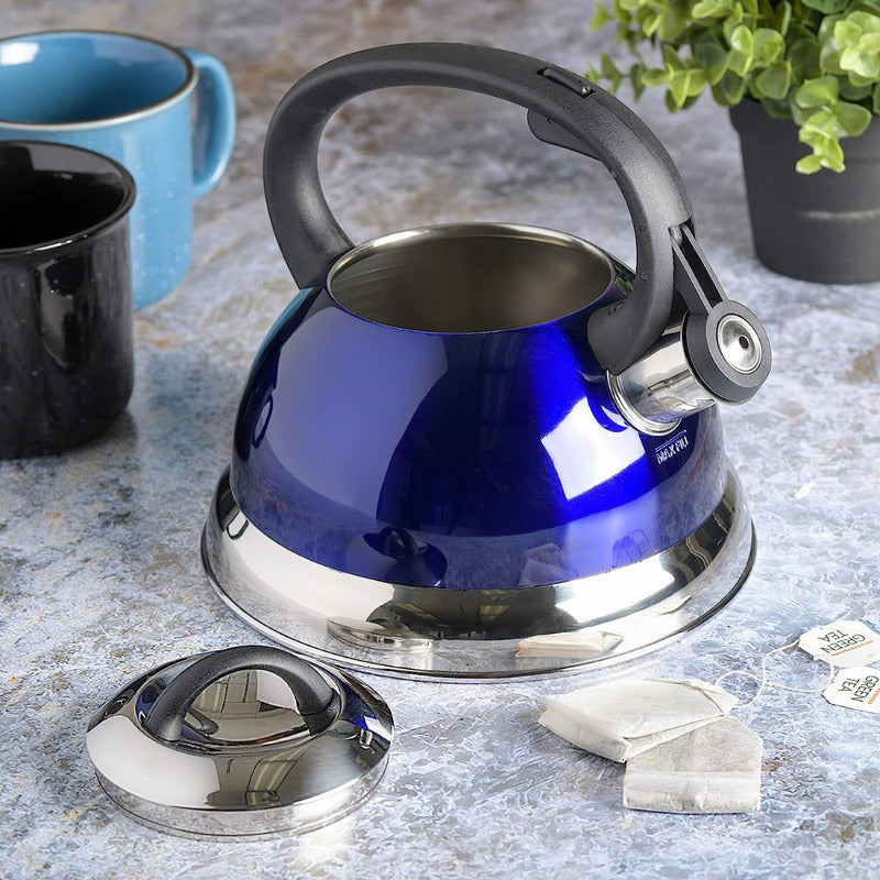 Tetera Acero Inoxidable 2.5lts Silbadora Mango Plástico Azul