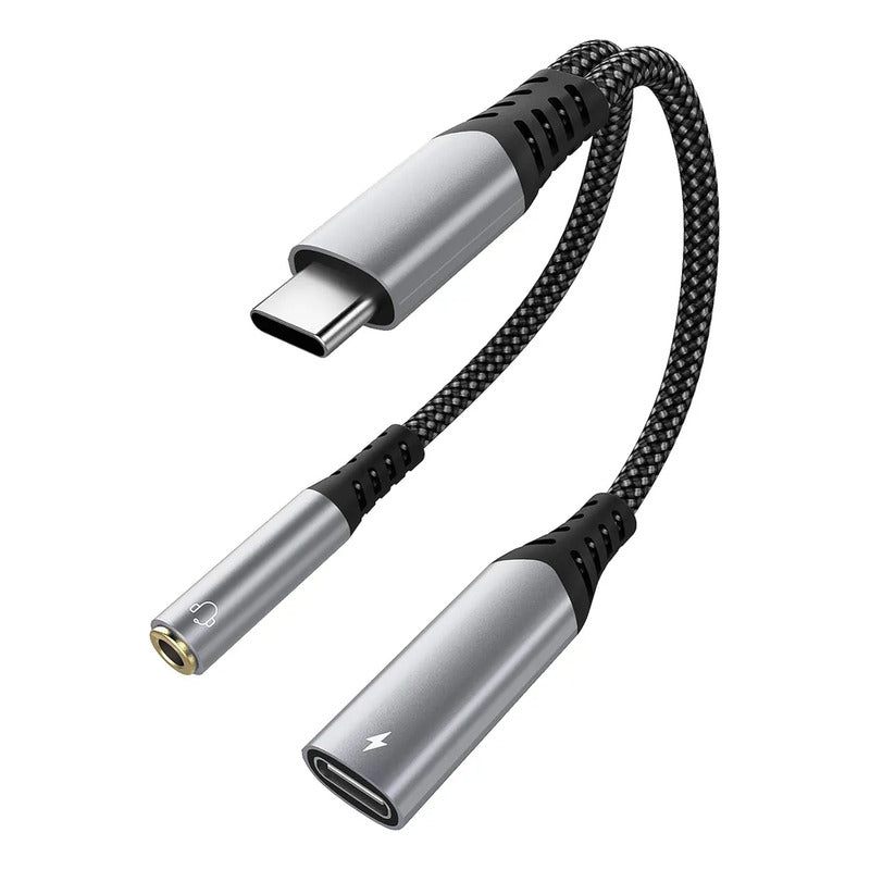 Adaptador Split De Audífonos Y Carga Tipo-c A Audio Jack 3.5