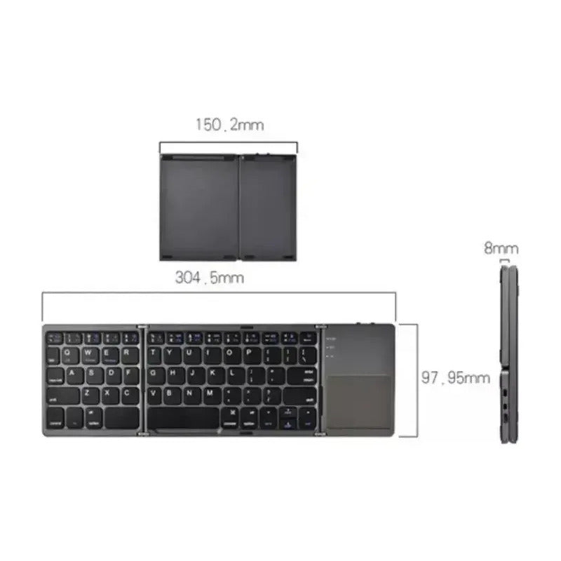 Mini Teclado Bluetooth Plegable Con Trackpad Recargable Gris Oscuro Español De Latinoamérica