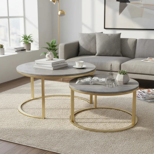 Mesa Auxiliar De Centro Doble Melamina 70x50cm Y 34x40cm Gris