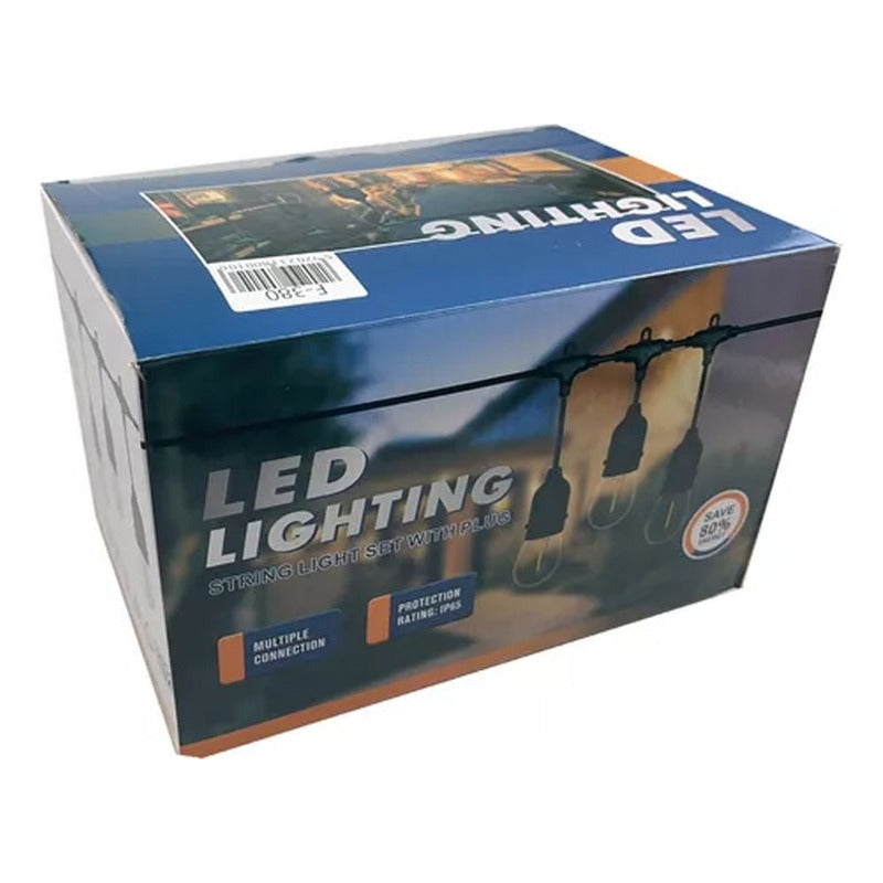 Guirnalda Solar Led 10 Metros Panel Solar Con 10 Ampolletas Led Luces Cálida