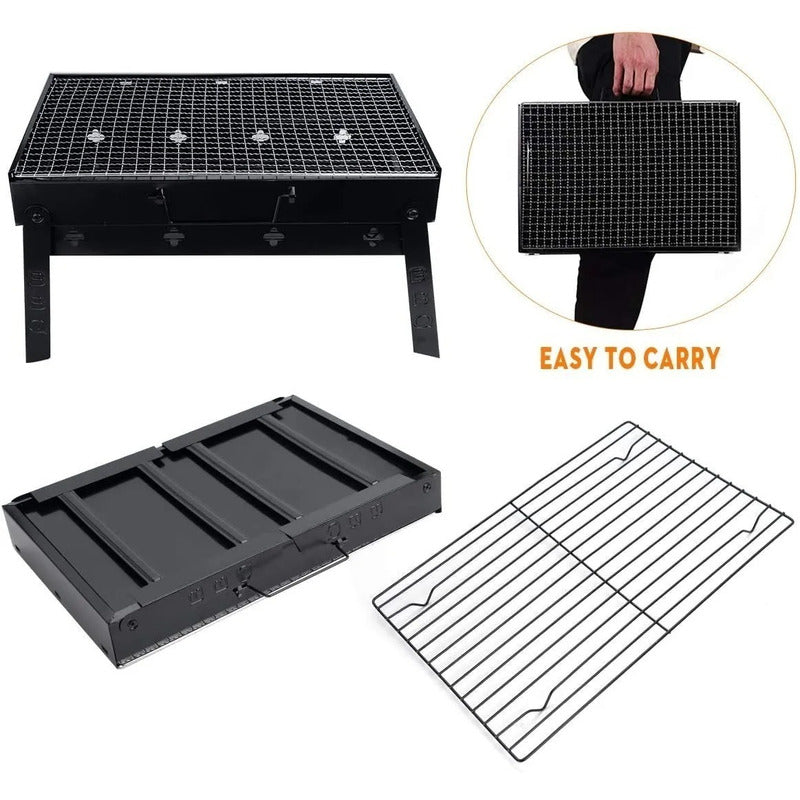 Parrillera Barbacoa Portatil Asado Grill Plegable 43x30 Cm Negro