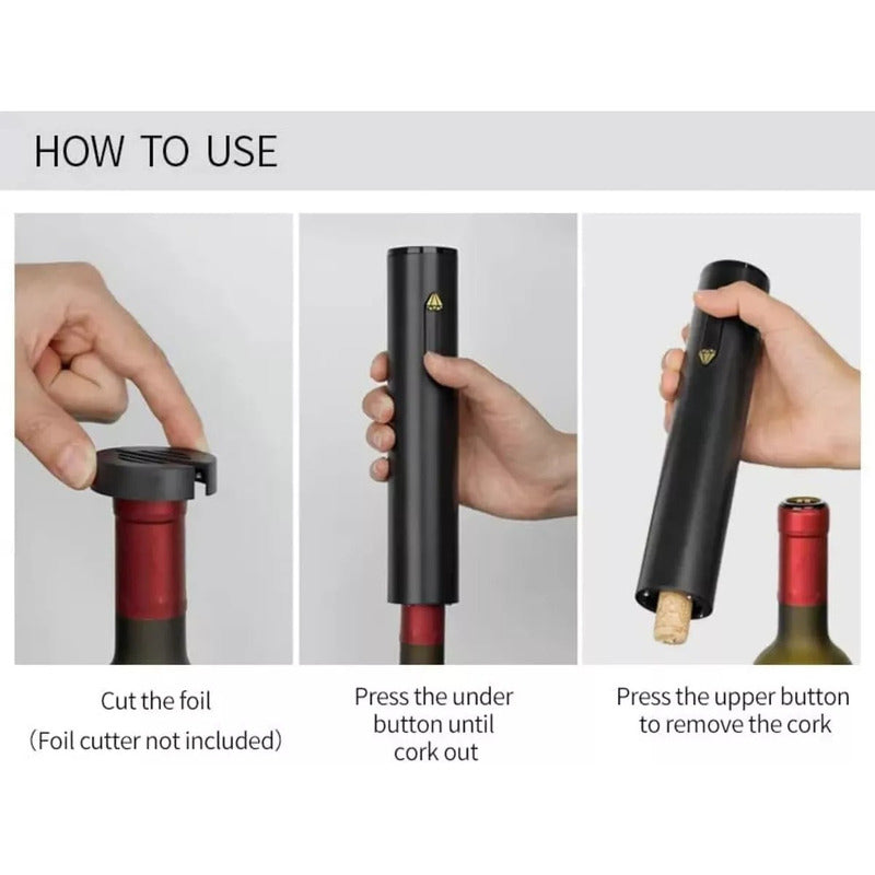 Sacacorchos Eléctrico Para Vino, Facil De Usar, Abrebotellas Negro