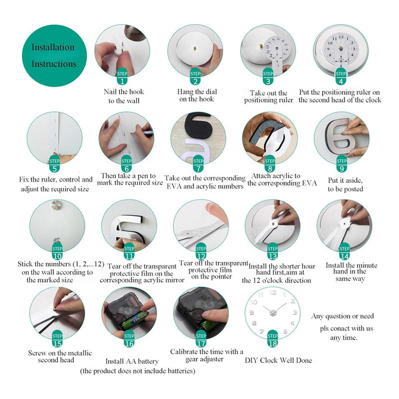 Reloj De Pared 3d Grande Números Negros Autoadhesivo