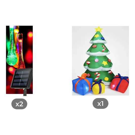 Kit Navidad: 2 Guirnaldas Led Solar Multicolor + Árbol Inflable Verde 1,80 M Con Regalos