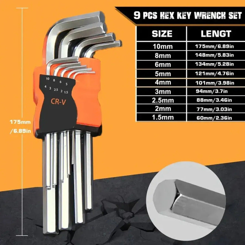 Set De 9 Llaves Allen Torx Estrella Largas Punta Doble Plateado Allen L