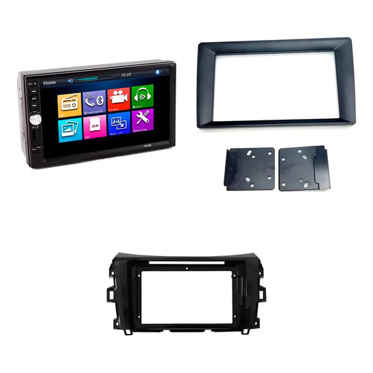 Kit Radio Navara: Bisel 9 Np300 + Radio 2 Din Mirror Link Con Mando + Adaptador 9 A 7