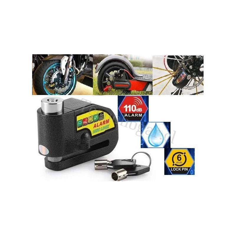 Candado Alarma Moto Bicicleta Scooter Reforzado Antirobo Negro