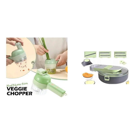 Kit Cocina: Cortador Triturador Eléctrico Multifuncional Verde + Picador 10 En 1 Rallador Multiuso