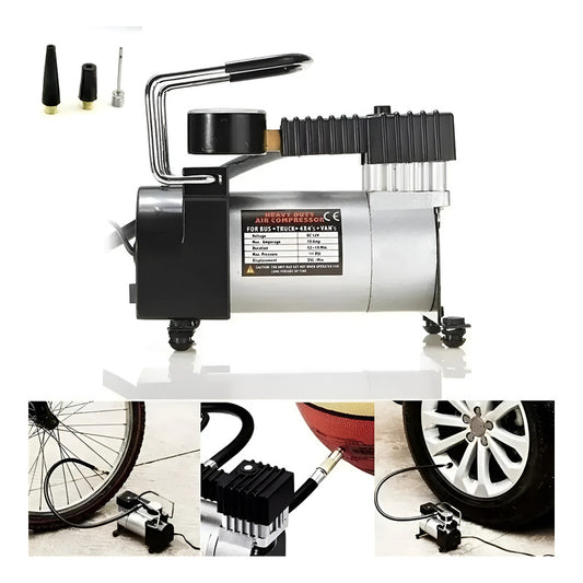 Kit Compresor De Aire Auto 12v Y Reparación De Pinchazos Negro 50hz Monofásica