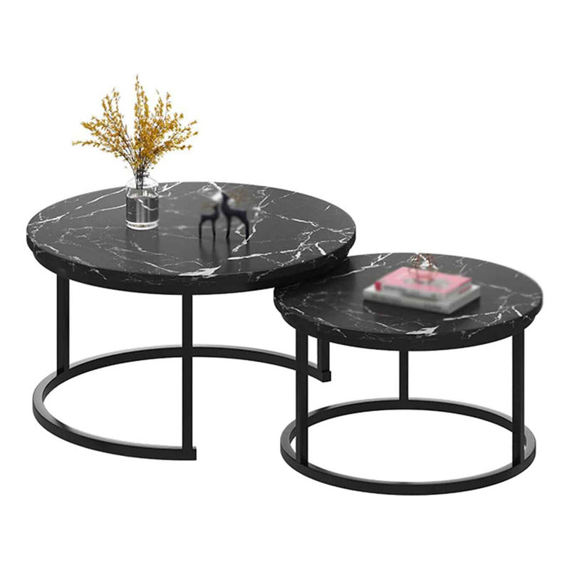 Mesa Doble De Centro Melamina Grande 70x50cm Pequeña 34x40cm Negro