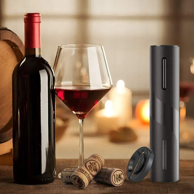 Sacacorchos Eléctrico Automático Vino Negro + 4 Pilas Aa