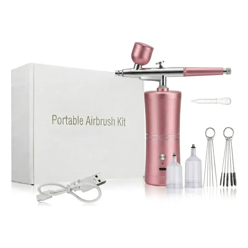 Aerógrafo Compresor Inalámbrico Recargable 30psi Profesional Rosado