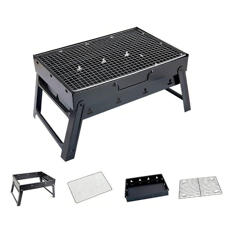 Parrillera Asados Grill Bbq Portatil Plegable Terraza Balcon Color Negro