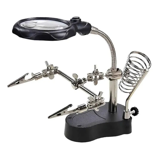 Lupa Pinza Soporte Luz Led Base Para Cautin Manos Ayudantes