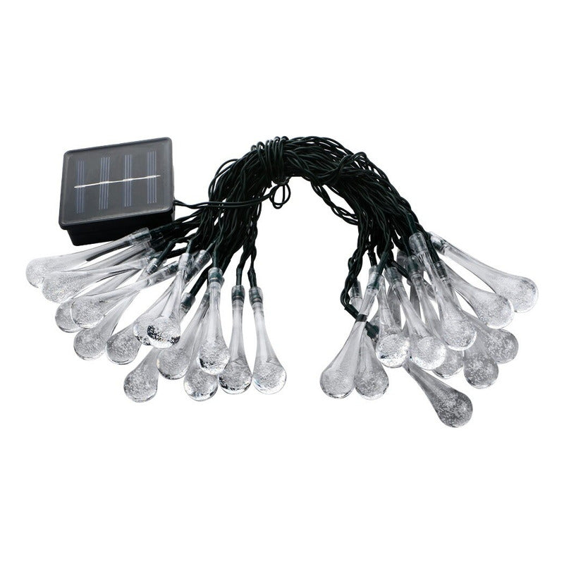 Guirnalda Luz Led Calida Forma Gota De Agua Con Carga Solar Cálida