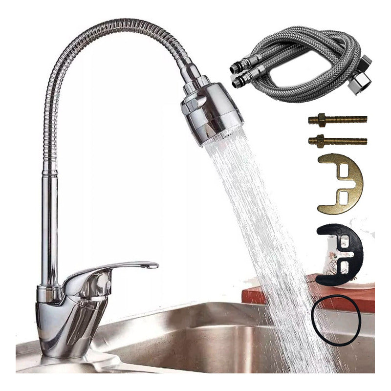 Llave Monomando Lavaplatos Flexible Fría Y Caliente Manguera Plateado