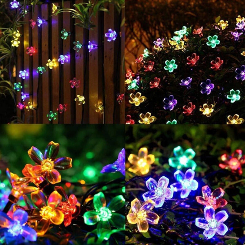 Luces Flores Solar Led Lineal Guirnalda Navidad Eventos  Multicolor