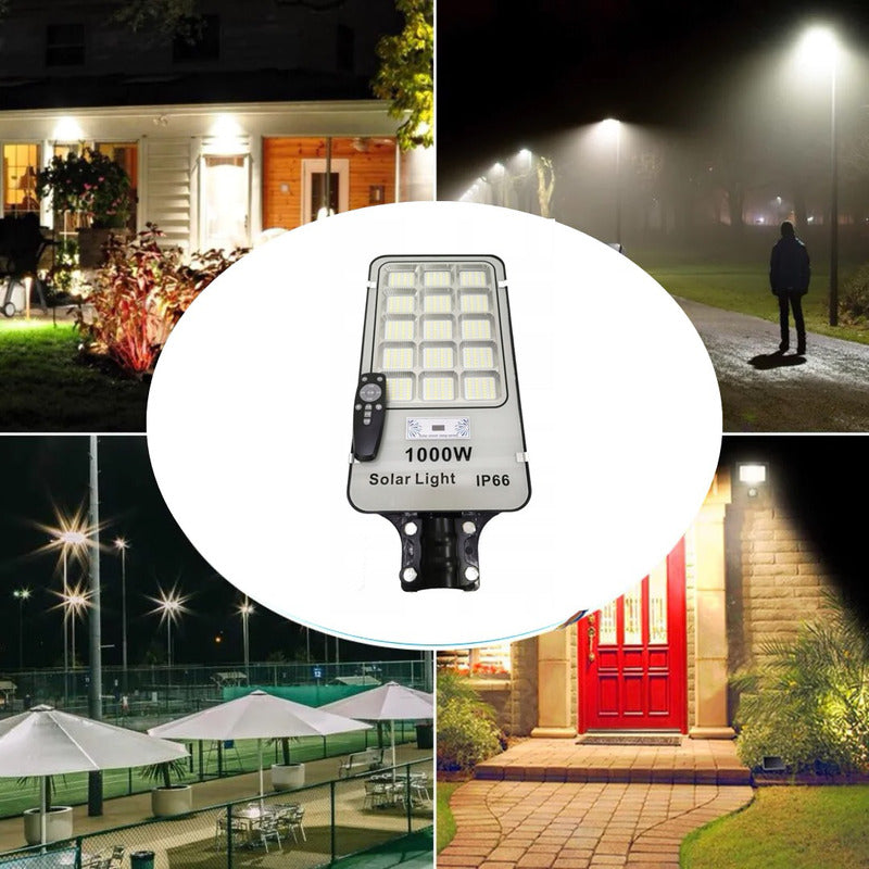 Pack X2 Foco Solar 1000watt Alumbrado Exterior Poste 420led Negro Fría