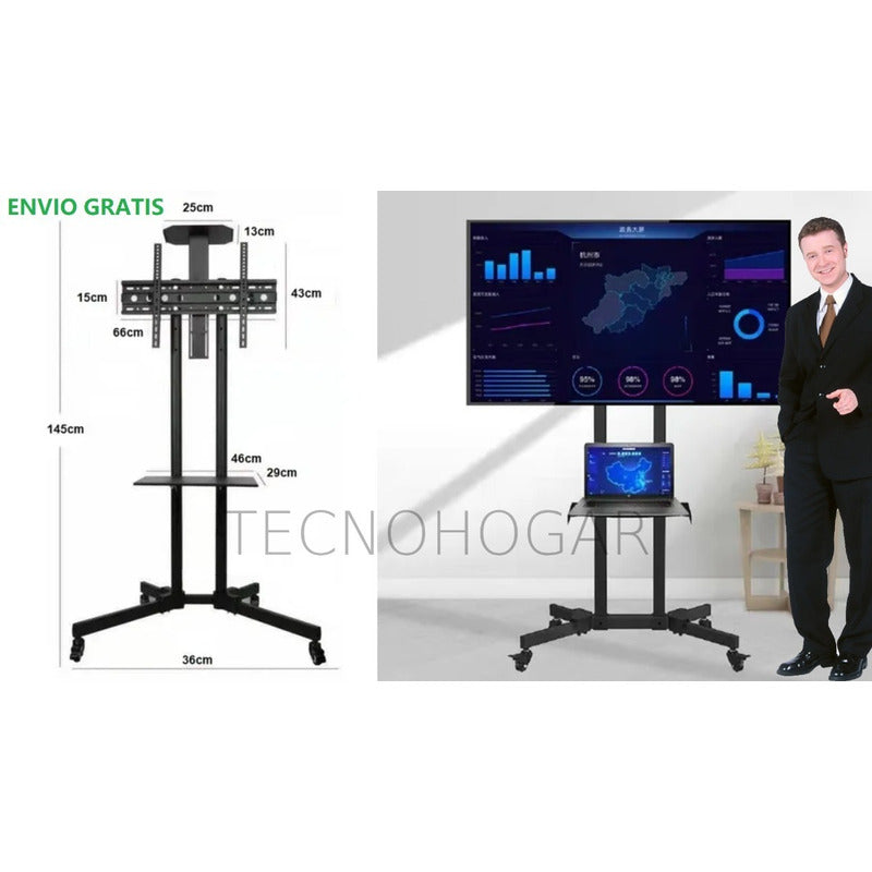 Soporte De Tv 32  40 42 43 48 49 50 60 63 65 70 Con Ruedas Negro