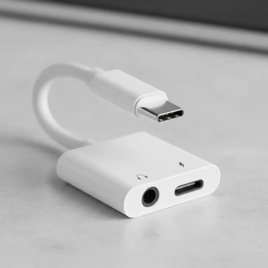 Adaptador Split  A Audio Jack 3.5 Audífonos Y Carga Tipo-c Gris