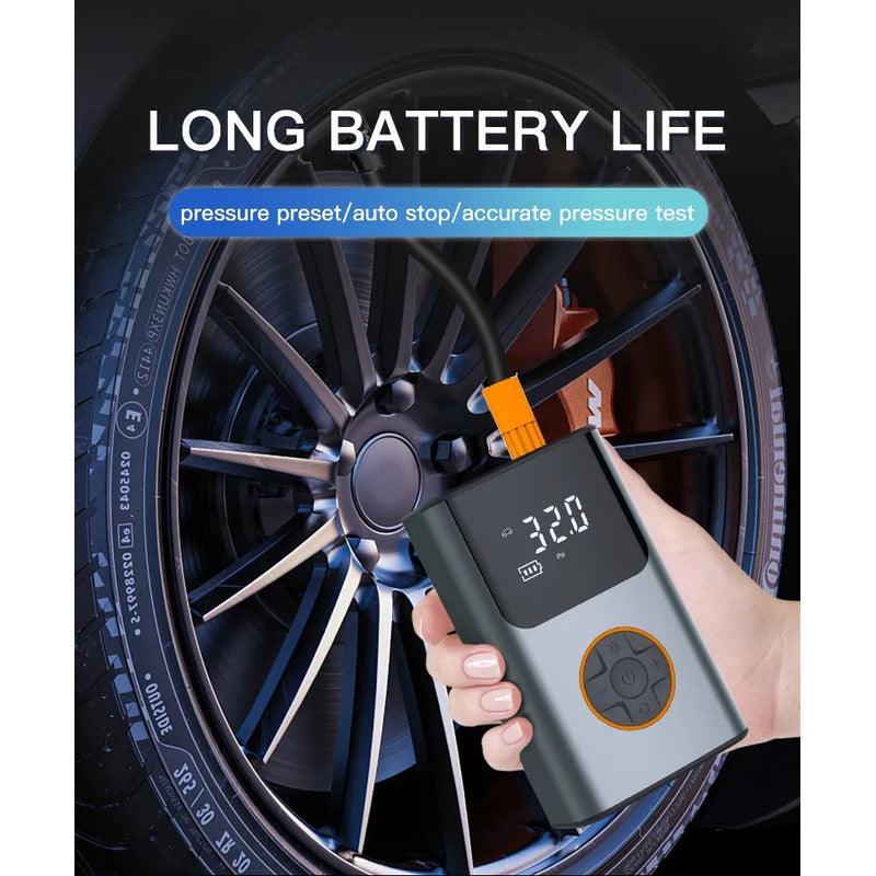 Inflador Compresor De Aire Portátil Digital 2000mah 90w Gris Oscuro 50 Hz / 60 Hz Monofásica