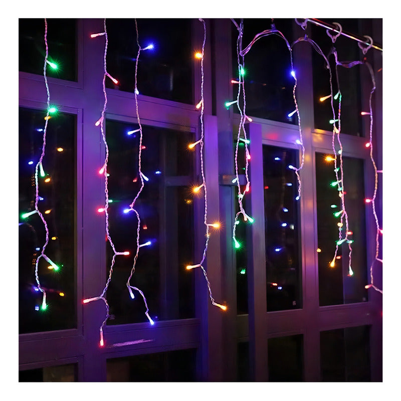 Luces Cascada Navideñas Guirnalda Led Luz Solar 3mt 144 Leds Multicolor