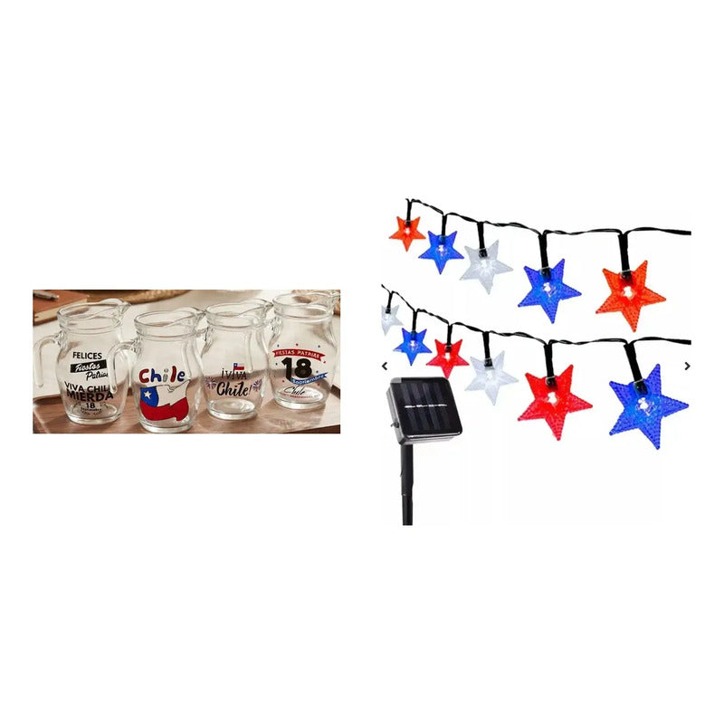 Kit Fiesta: Set 4 Vasos Lorito 500ml + Guirnalda Solar Led Decorativa Azul 10mts