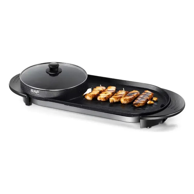 Parrillera Plancha Eléctrica Churrasquera Con Sarten 2 En 1 Negro