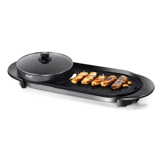 Parrillera Plancha Eléctrica Churrasquera Con Sarten 2 En 1 Negro