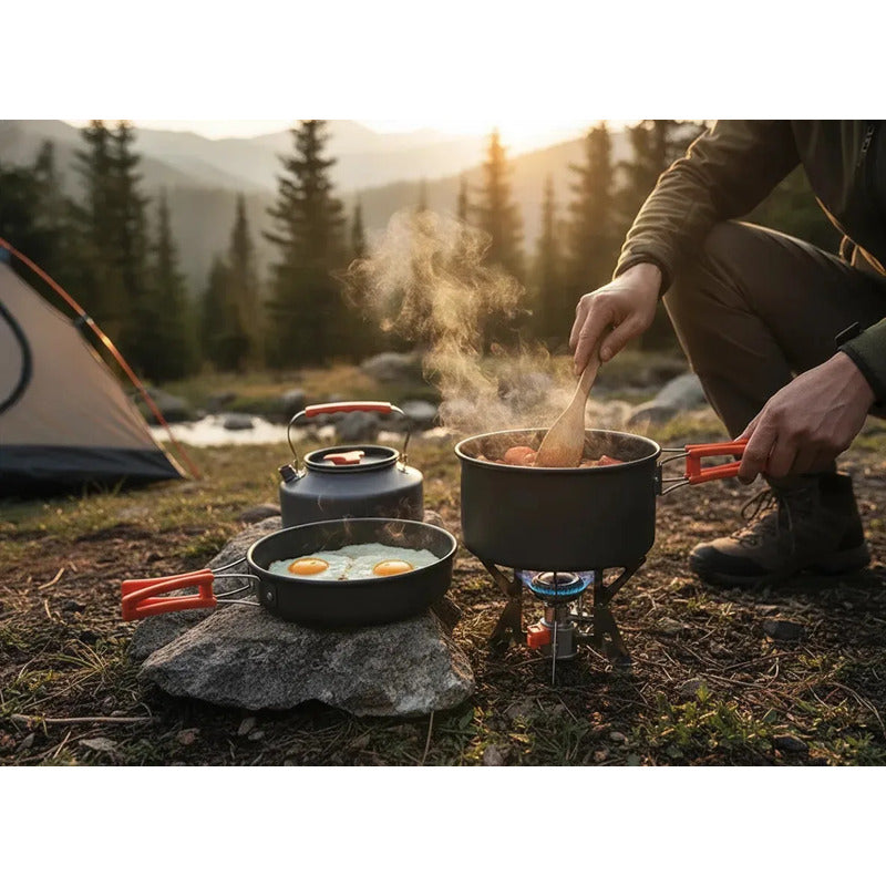 Set Ollas Outdoor Camping Cocina Para 9 En 1 Portátil Plomo