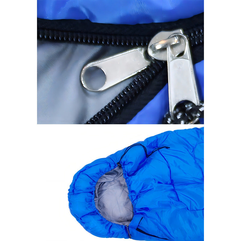 Saco De Dormir Camping Gorro Playa Cabaña Algodón 950g Color Azul Derecho
