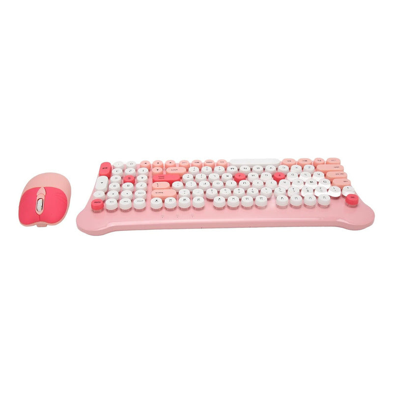 Teclado Gamer Inalámbrico + Mouse 2.4g  Retro Color Pastel Rosa