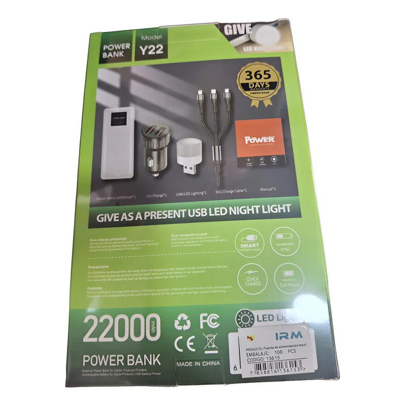 Power Bank Cargador 22000mah Carga Rapida Kit Multi Puerto Blanco