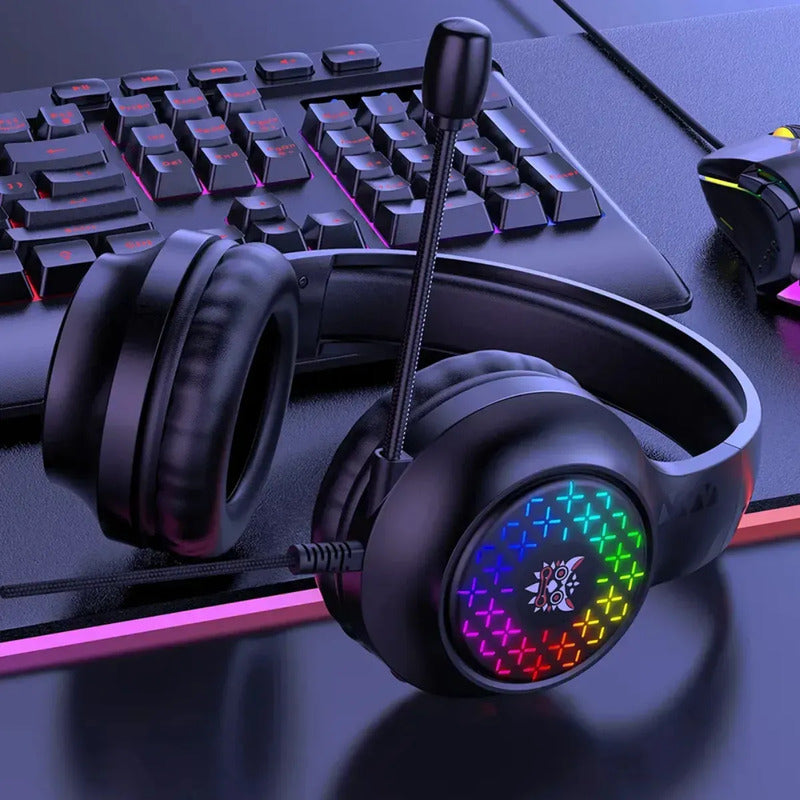 Audífonos Con Cable Profesional Gamer + Microfono + Luz Rgb Negro