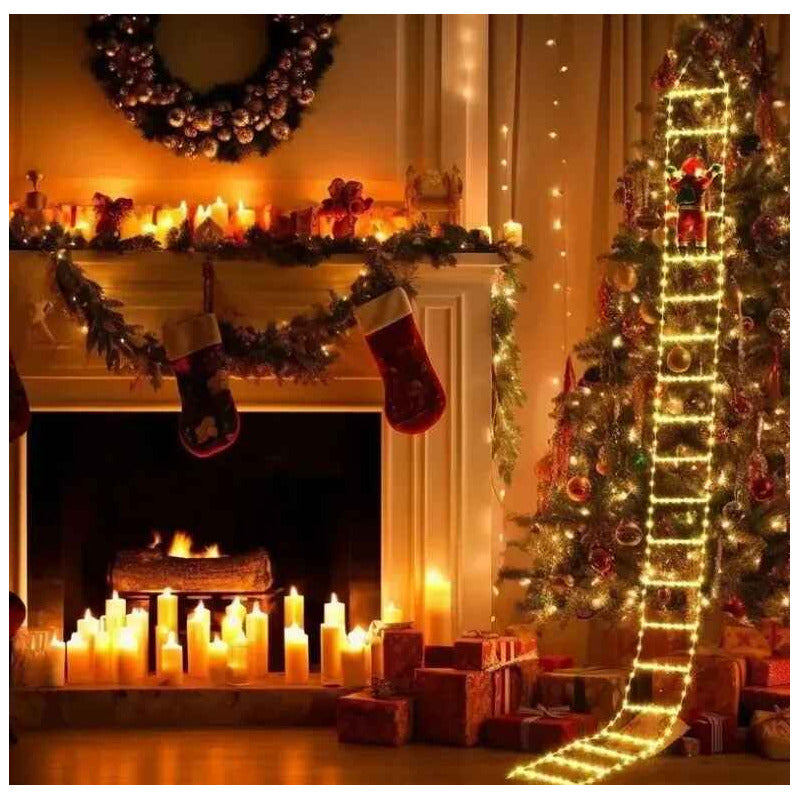 Viejito Pascuero Escalera Con Luces Led Solar 1.60cm Campana Campana Calida