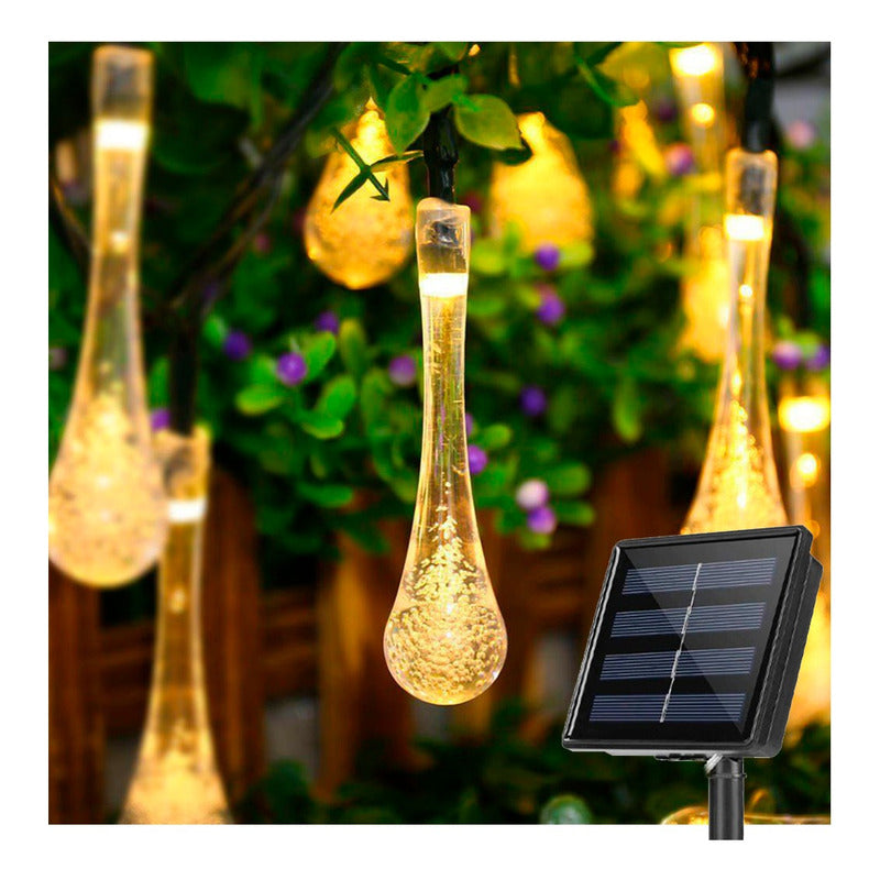 Guirnalda Luz Led Calida Forma Gota De Agua Con Carga Solar Cálida