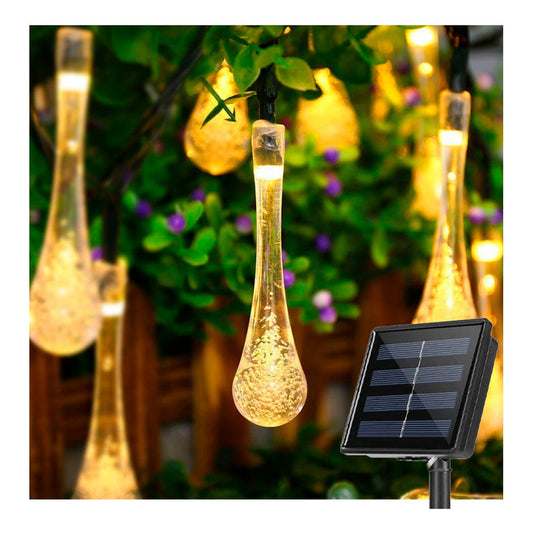 Guirnalda Luz Led Calida Forma Gota De Agua Con Carga Solar Cálida