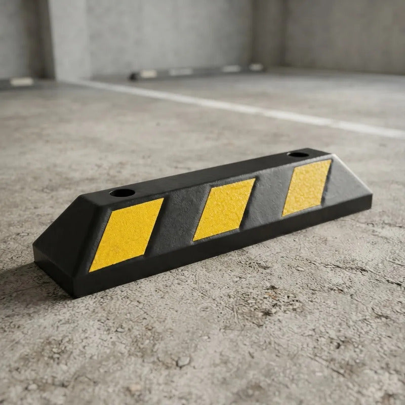 Pack X2 Tope Estacionamiento Negro Amarillo + Pernos Anclaje Negro