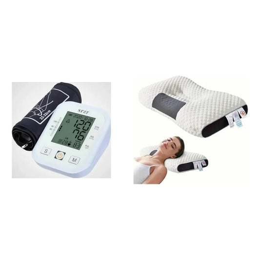 Kit Salud: Toma Presión Digital Tensiómetro Brazo Blanco + Almohada Ortopédica Cervical Blanco