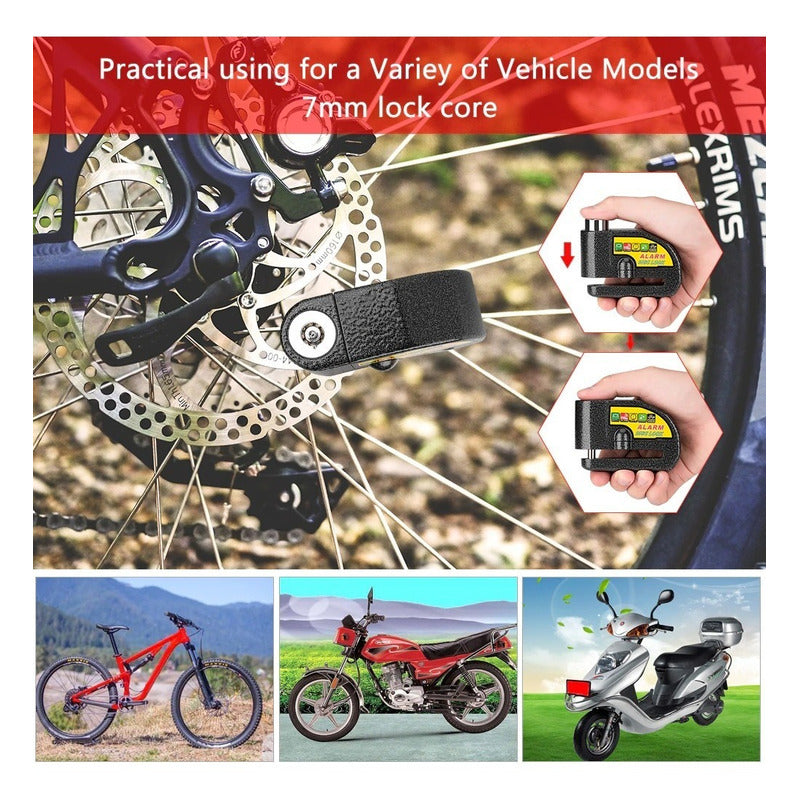 Candado Alarma Moto Bicicleta Scooter Reforzado Antirobo Negro