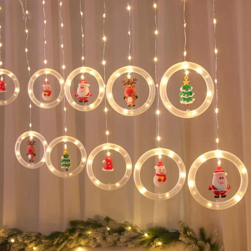 Cortina Guirnalda Led Aros Navidad Luz Decoración 3mts Usb
