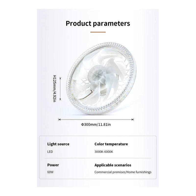 Ventilador De Techo Con Luz Led Y Control Remoto Para El Hog 30.48 Cm 56 Blanco Transparente Plástico 7