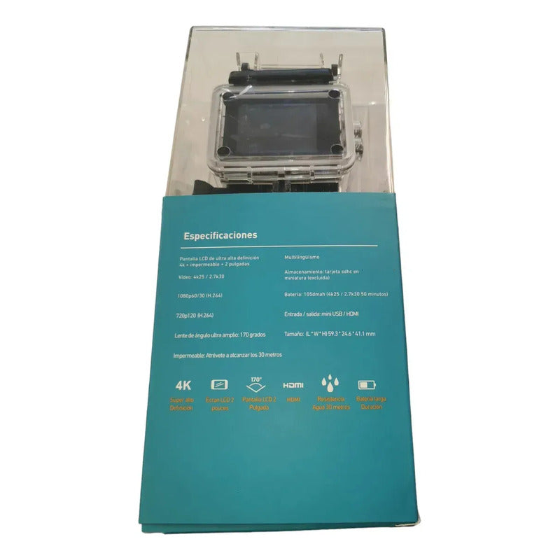 Sports Cam Hd 12mp Cámara De Acción Sumergible 30m Impermeab Negro